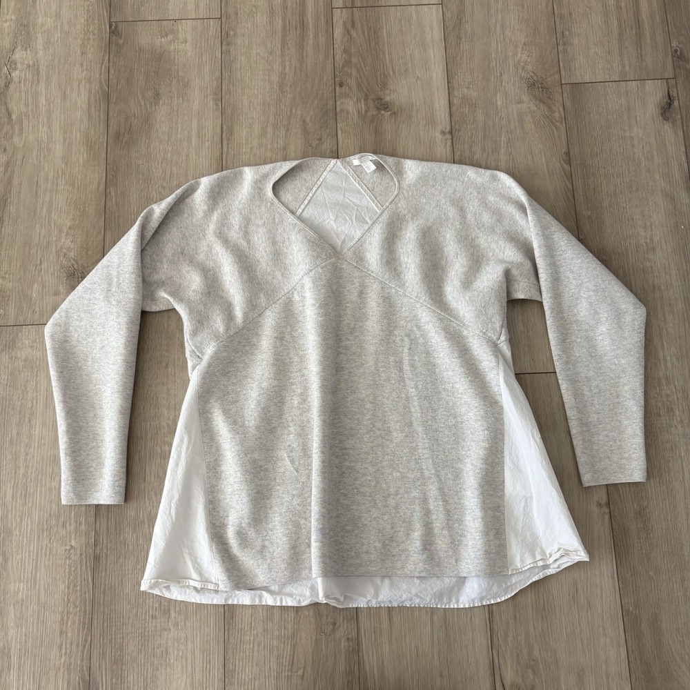COS Womens V Neck Cotton‎ Yak Minimalist Textured Sweater Beige Sz Small